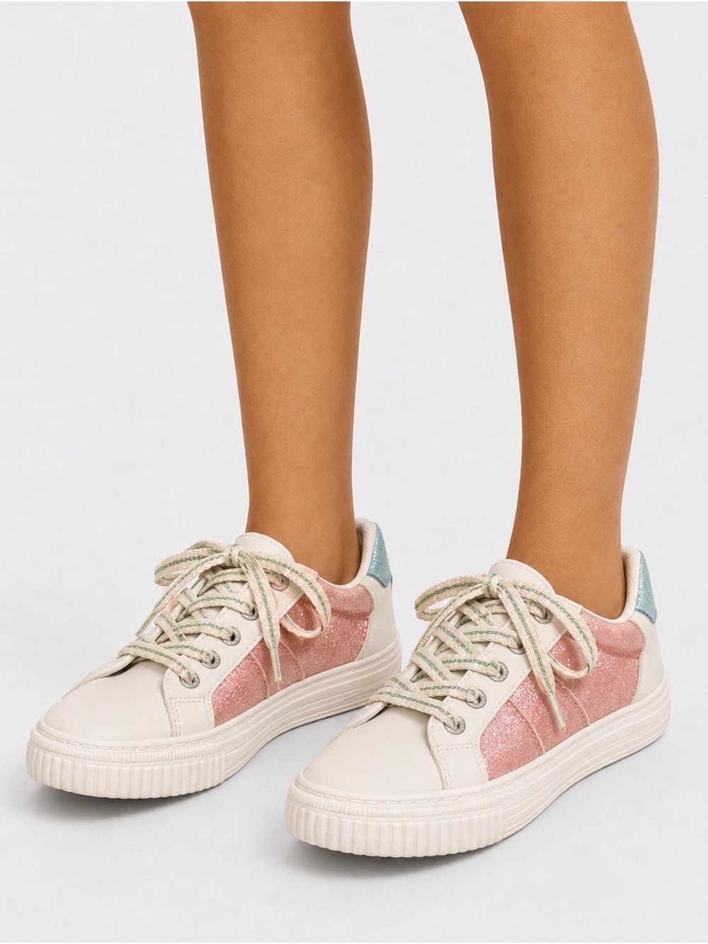 Kids Cream and Pink Glitter Low-Top Sneakers